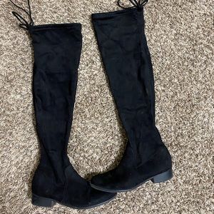 Knee high fabric black boots
